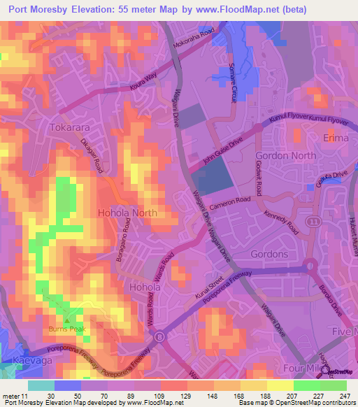 Port Moresby,Papua New Guinea Elevation Map