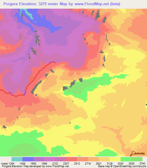 Porgera,Papua New Guinea Elevation Map
