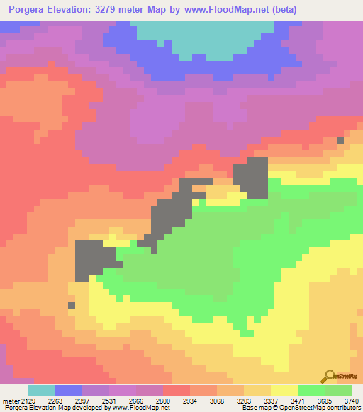 Porgera,Papua New Guinea Elevation Map