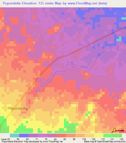 Popondetta,Papua New Guinea Elevation Map