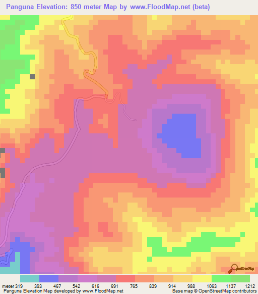 Panguna,Papua New Guinea Elevation Map