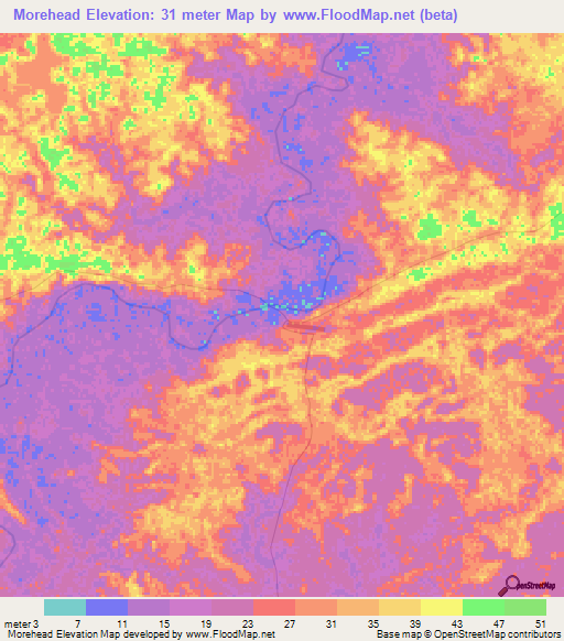 Morehead,Papua New Guinea Elevation Map