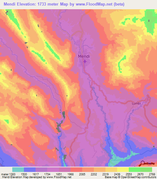 Mendi,Papua New Guinea Elevation Map