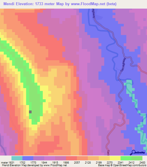 Mendi,Papua New Guinea Elevation Map