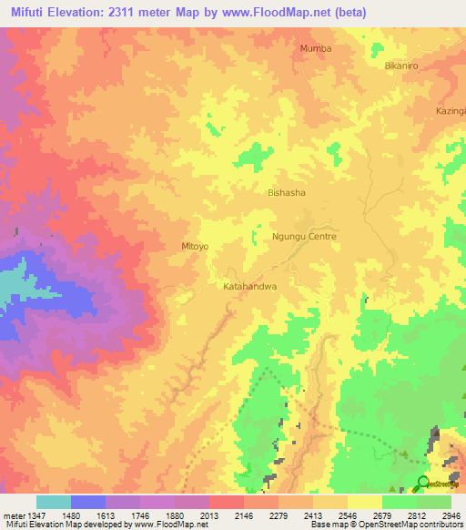 Mifuti,Congo (Kinshasa) Elevation Map