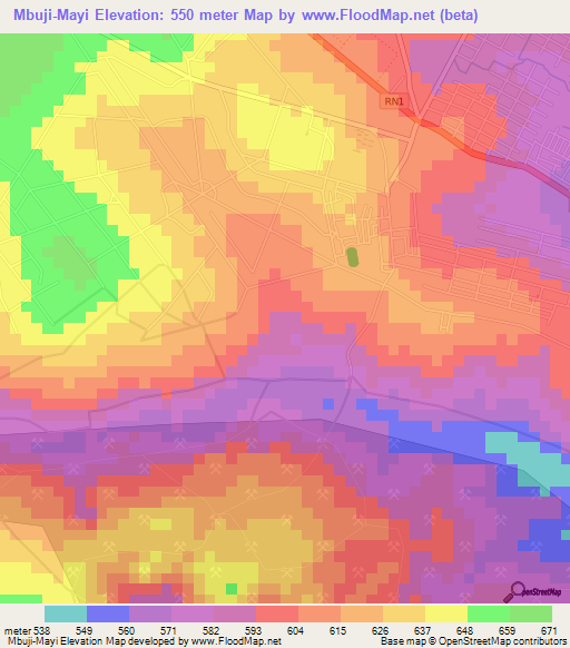 Mbuji-Mayi,Congo (Kinshasa) Elevation Map