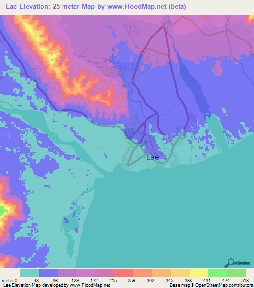 Lae,Papua New Guinea Elevation Map