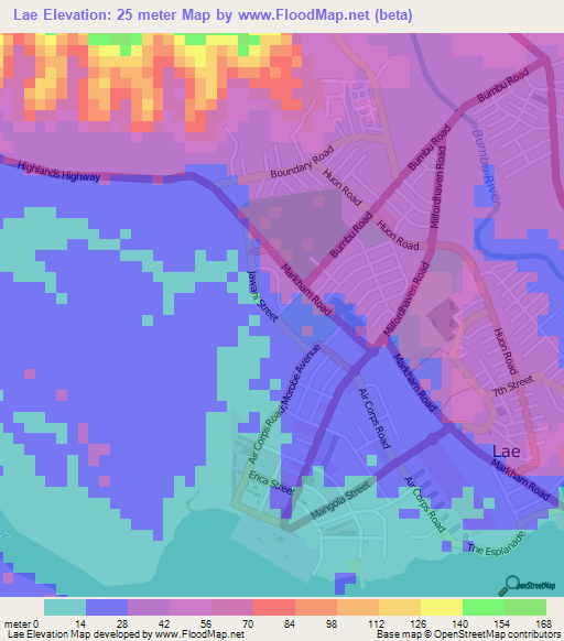 Lae,Papua New Guinea Elevation Map