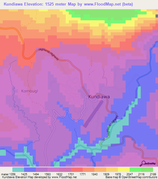 Kundiawa,Papua New Guinea Elevation Map
