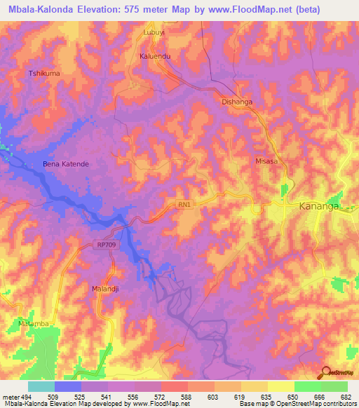 Mbala-Kalonda,Congo (Kinshasa) Elevation Map