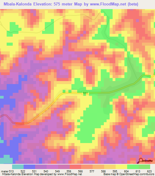 Mbala-Kalonda,Congo (Kinshasa) Elevation Map
