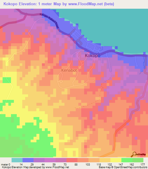 Kokopo,Papua New Guinea Elevation Map