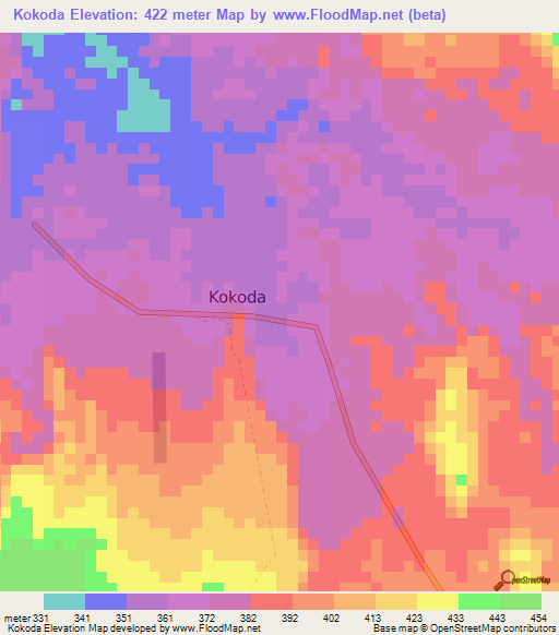 Kokoda,Papua New Guinea Elevation Map