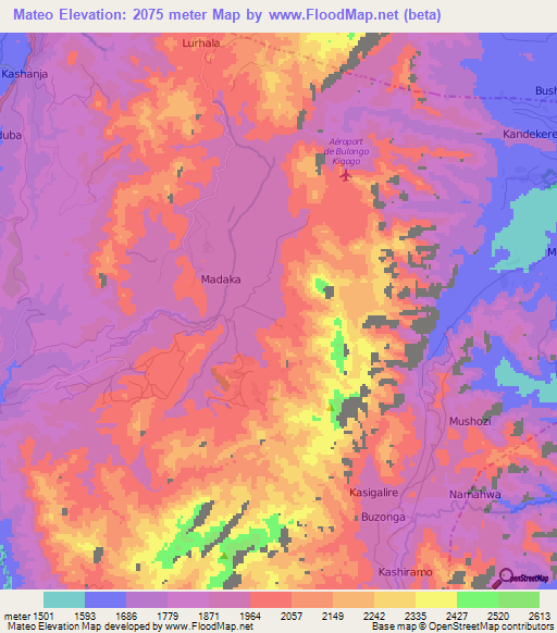 Mateo,Congo (Kinshasa) Elevation Map