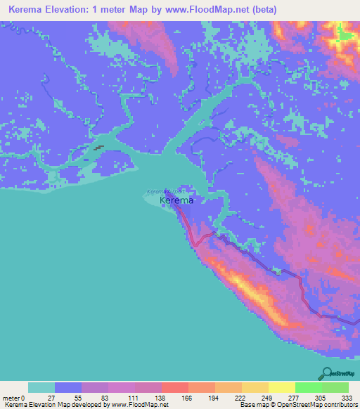 Kerema,Papua New Guinea Elevation Map