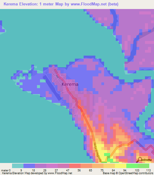 Kerema,Papua New Guinea Elevation Map