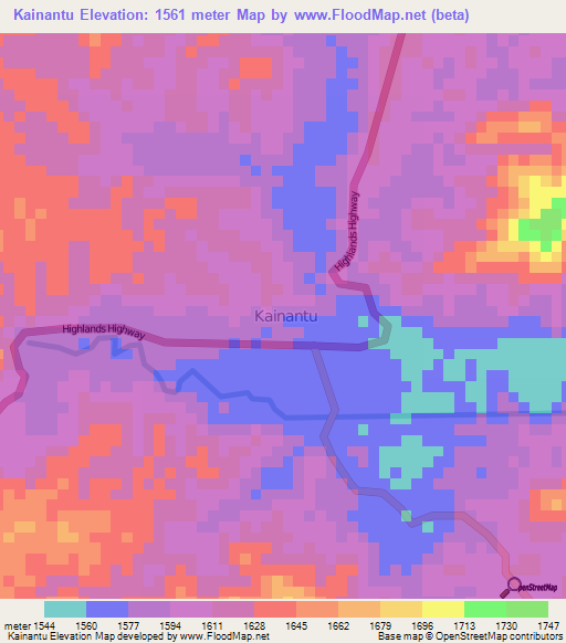 Kainantu,Papua New Guinea Elevation Map