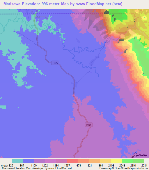 Marisawa,Congo (Kinshasa) Elevation Map