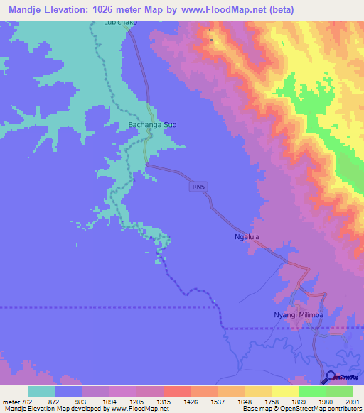 Mandje,Congo (Kinshasa) Elevation Map