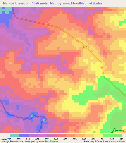 Mandje,Congo (Kinshasa) Elevation Map