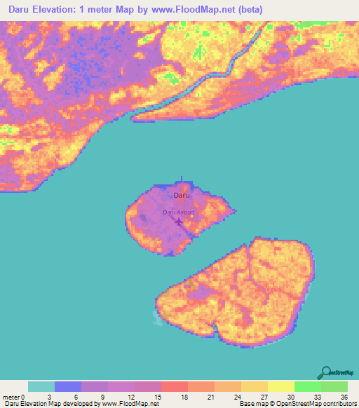Daru,Papua New Guinea Elevation Map