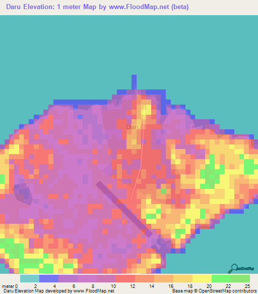 Daru,Papua New Guinea Elevation Map