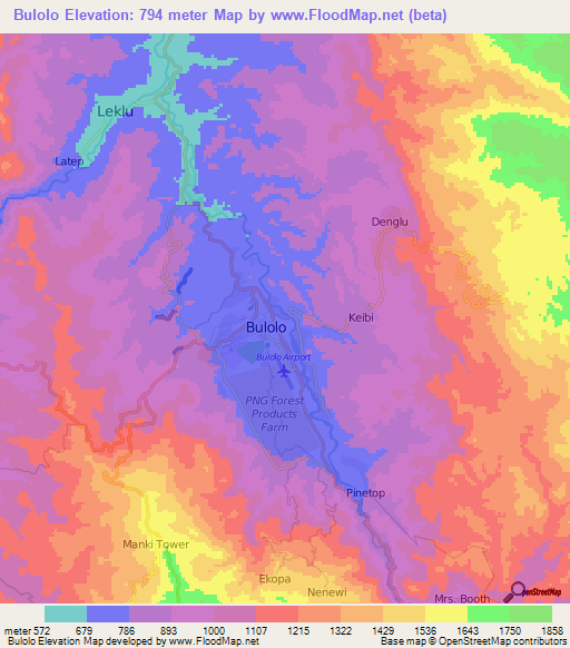 Bulolo,Papua New Guinea Elevation Map