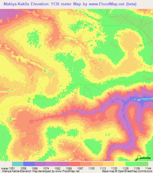 Makiya-Kakila,Congo (Kinshasa) Elevation Map