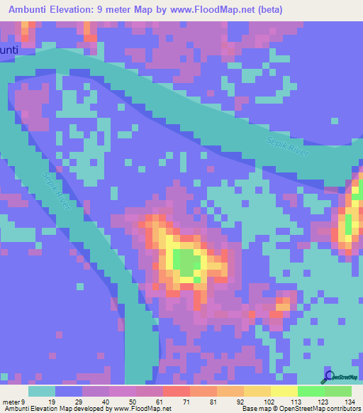 Ambunti,Papua New Guinea Elevation Map