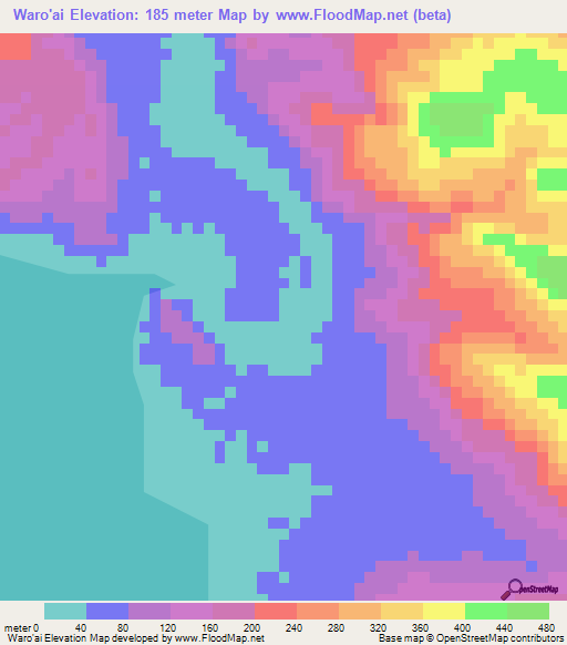 Waro'ai,Solomon Islands Elevation Map