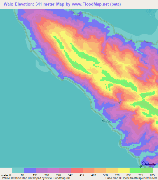 Walo,Solomon Islands Elevation Map