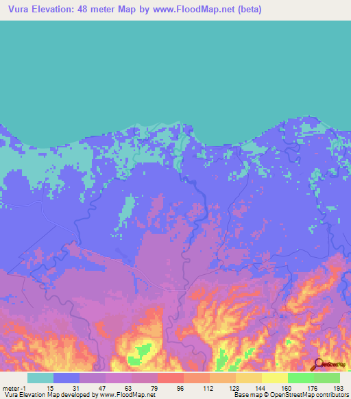 Vura,Solomon Islands Elevation Map