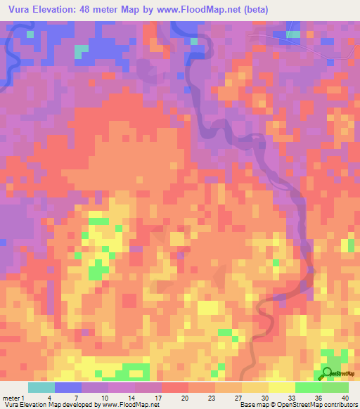 Vura,Solomon Islands Elevation Map