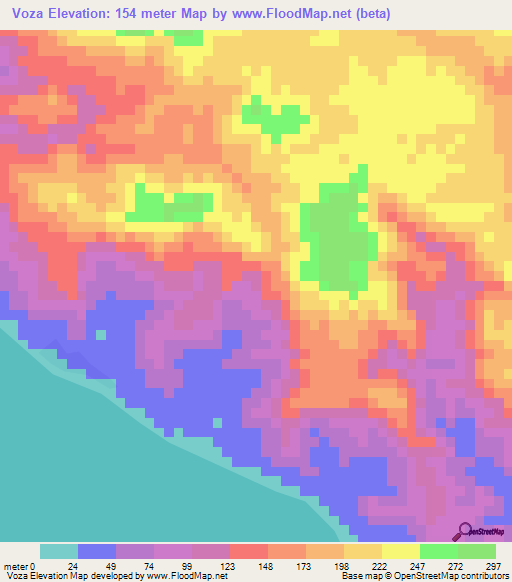 Voza,Solomon Islands Elevation Map