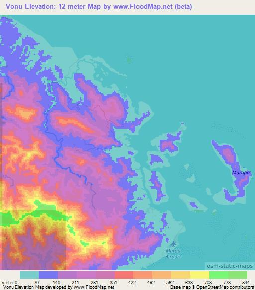 Vonu,Solomon Islands Elevation Map
