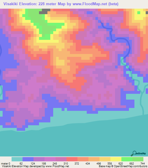 Visakiki,Solomon Islands Elevation Map