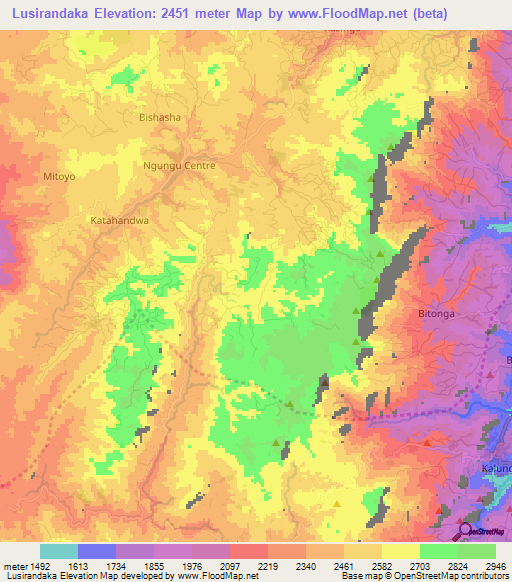 Lusirandaka,Congo (Kinshasa) Elevation Map