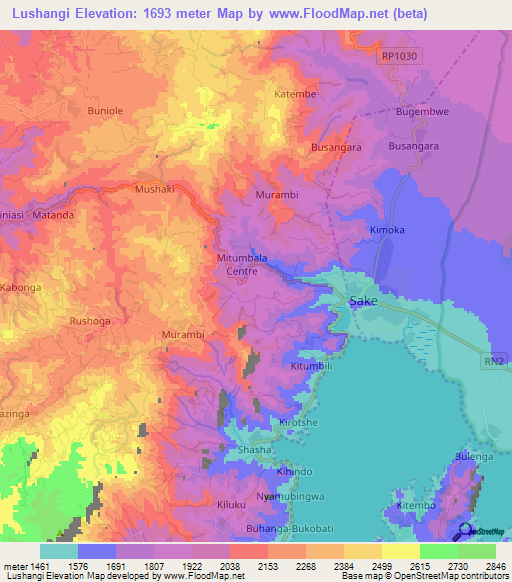 Lushangi,Congo (Kinshasa) Elevation Map