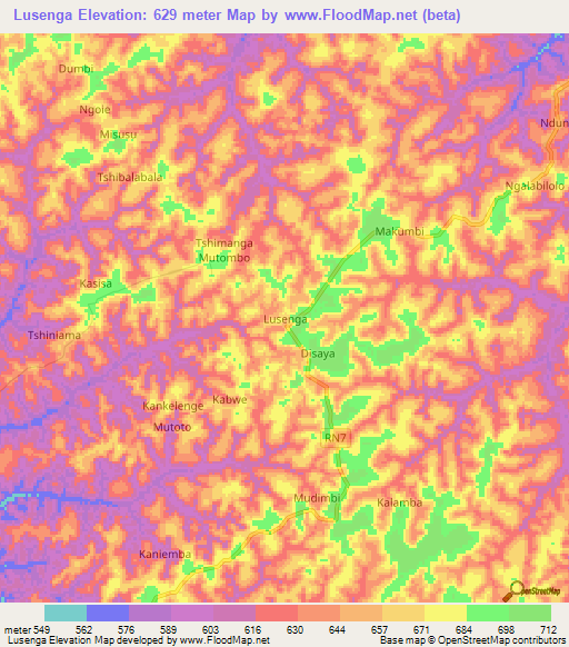 Lusenga,Congo (Kinshasa) Elevation Map