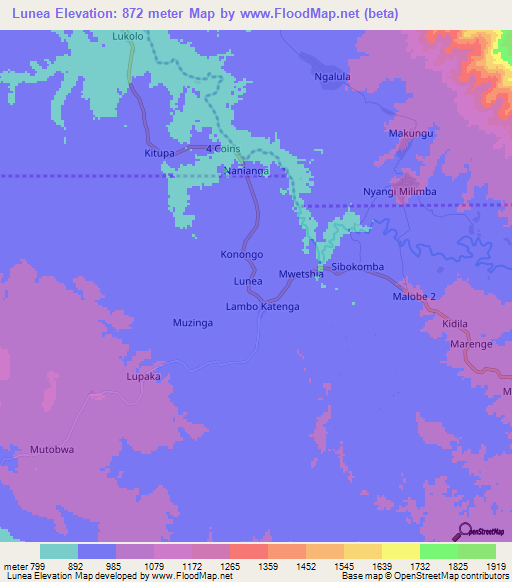 Lunea,Congo (Kinshasa) Elevation Map