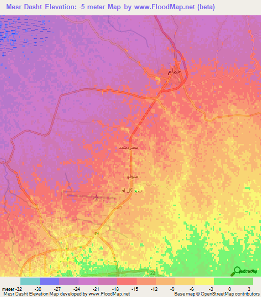 Mesr Dasht,Iran Elevation Map