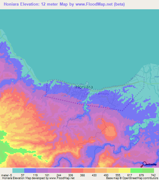 Honiara,Solomon Islands Elevation Map