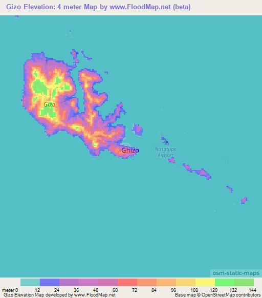 Gizo,Solomon Islands Elevation Map