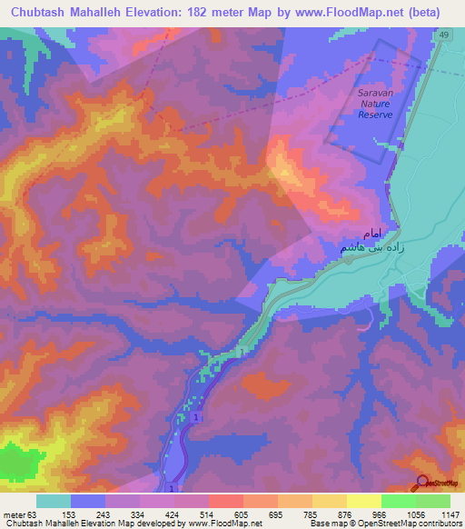 Chubtash Mahalleh,Iran Elevation Map