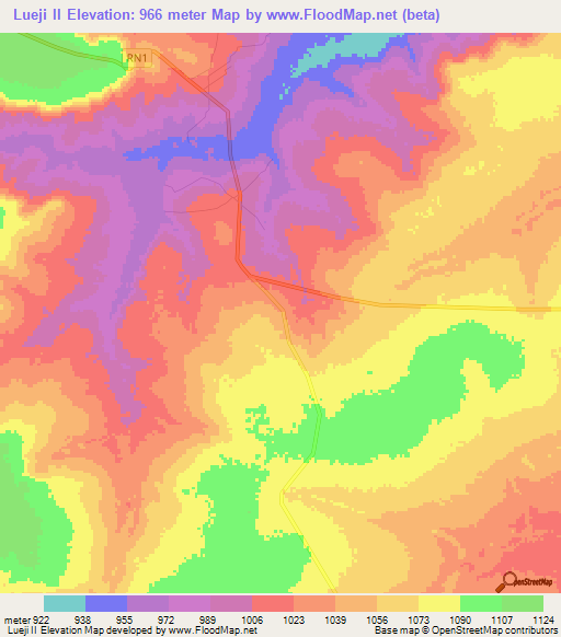 Lueji II,Congo (Kinshasa) Elevation Map