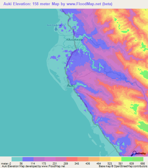 Auki,Solomon Islands Elevation Map