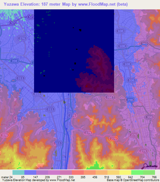 Yuzawa,Japan Elevation Map
