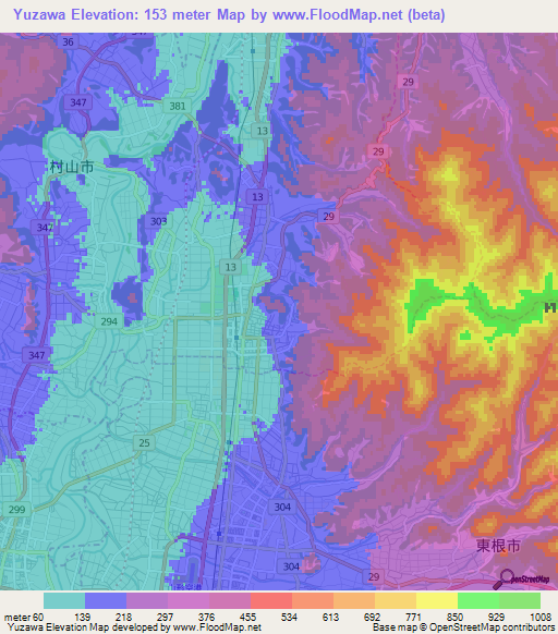 Yuzawa,Japan Elevation Map