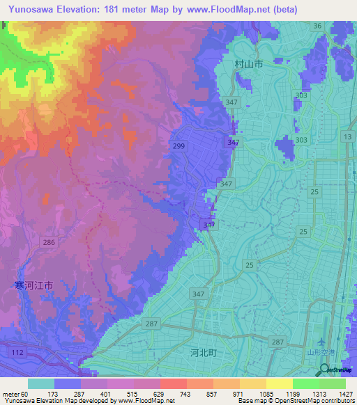 Yunosawa,Japan Elevation Map