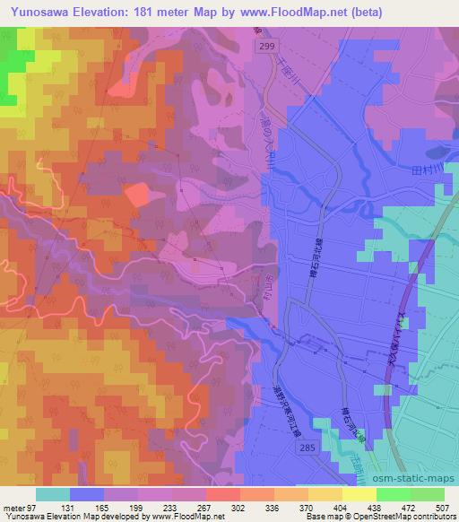 Yunosawa,Japan Elevation Map
